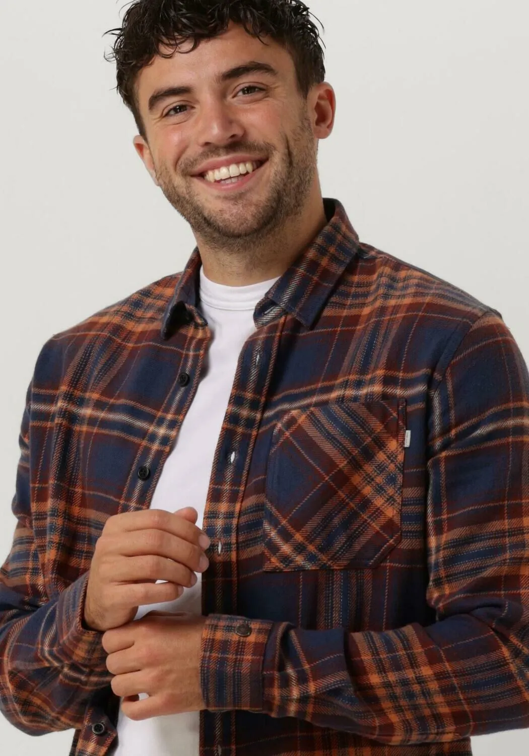 blauwe cast iron casual overhemd long sleeve shirt brushed twill check regular fit
