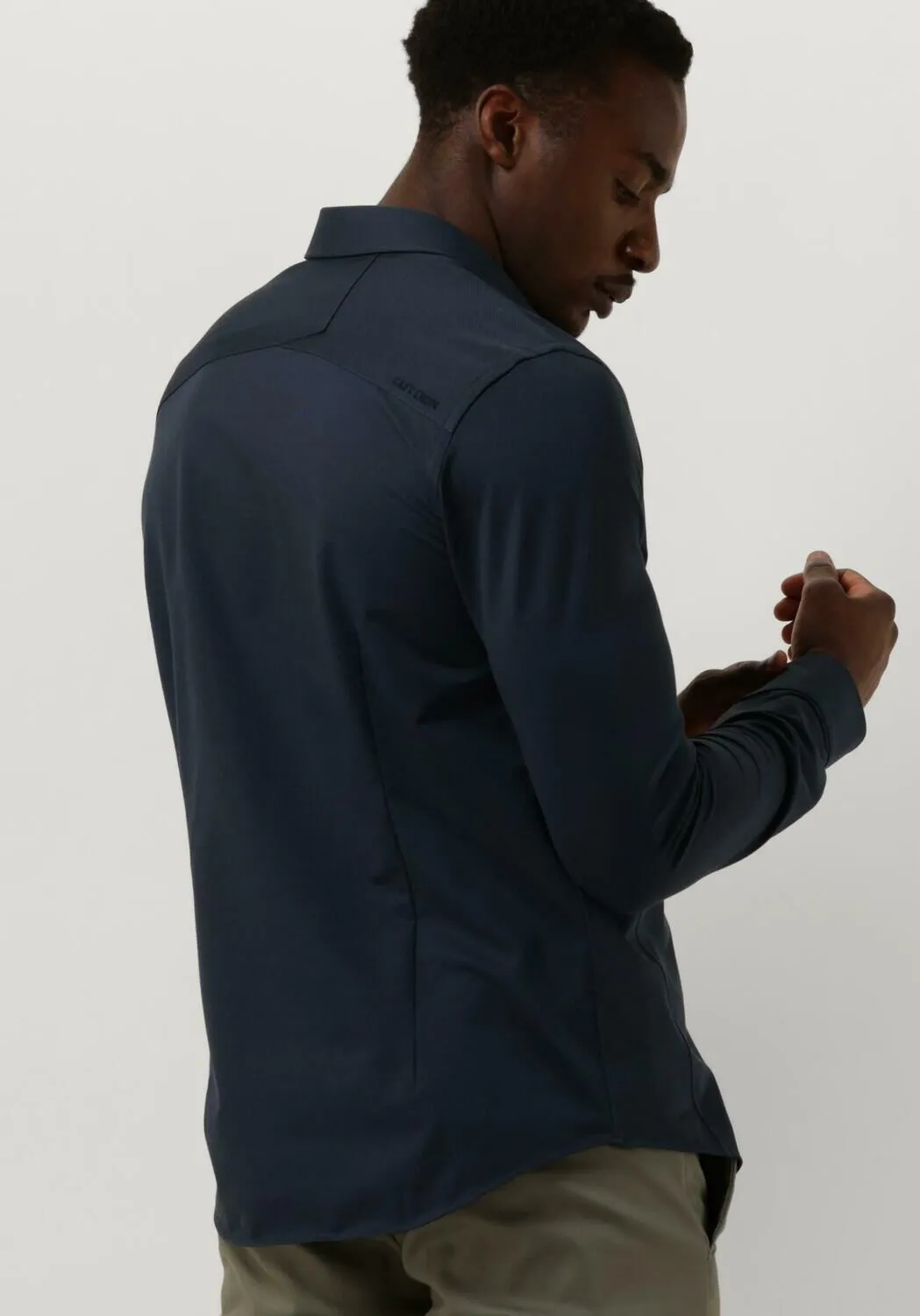 blauwe cast iron klassiek overhemd long sleeve shirt twill jersey 2 tone