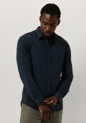 blauwe cast iron klassiek overhemd long sleeve shirt twill jersey 2 tone