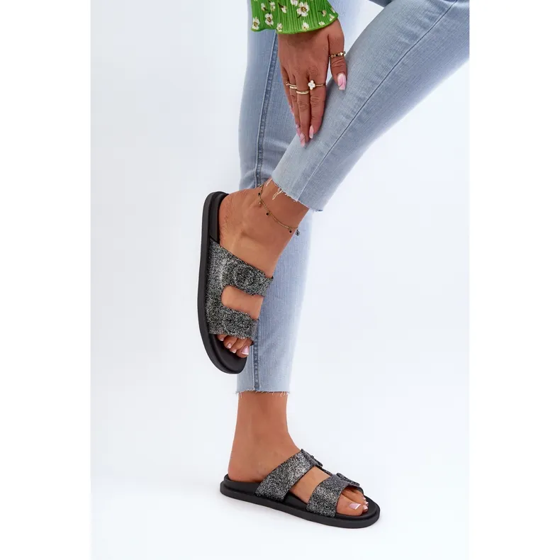 GLITTERSLIPPERS VOOR DAMES MET GESPEN 83530 IPANEMA FOLLOW FEM ZWART