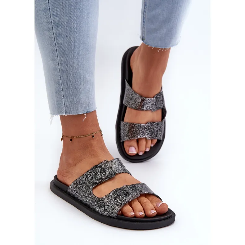 GLITTERSLIPPERS VOOR DAMES MET GESPEN 83530 IPANEMA FOLLOW FEM ZWART
