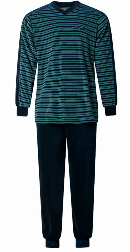 Liyam velours herenpyjama, petrol groen gestreept, de mt L of XL