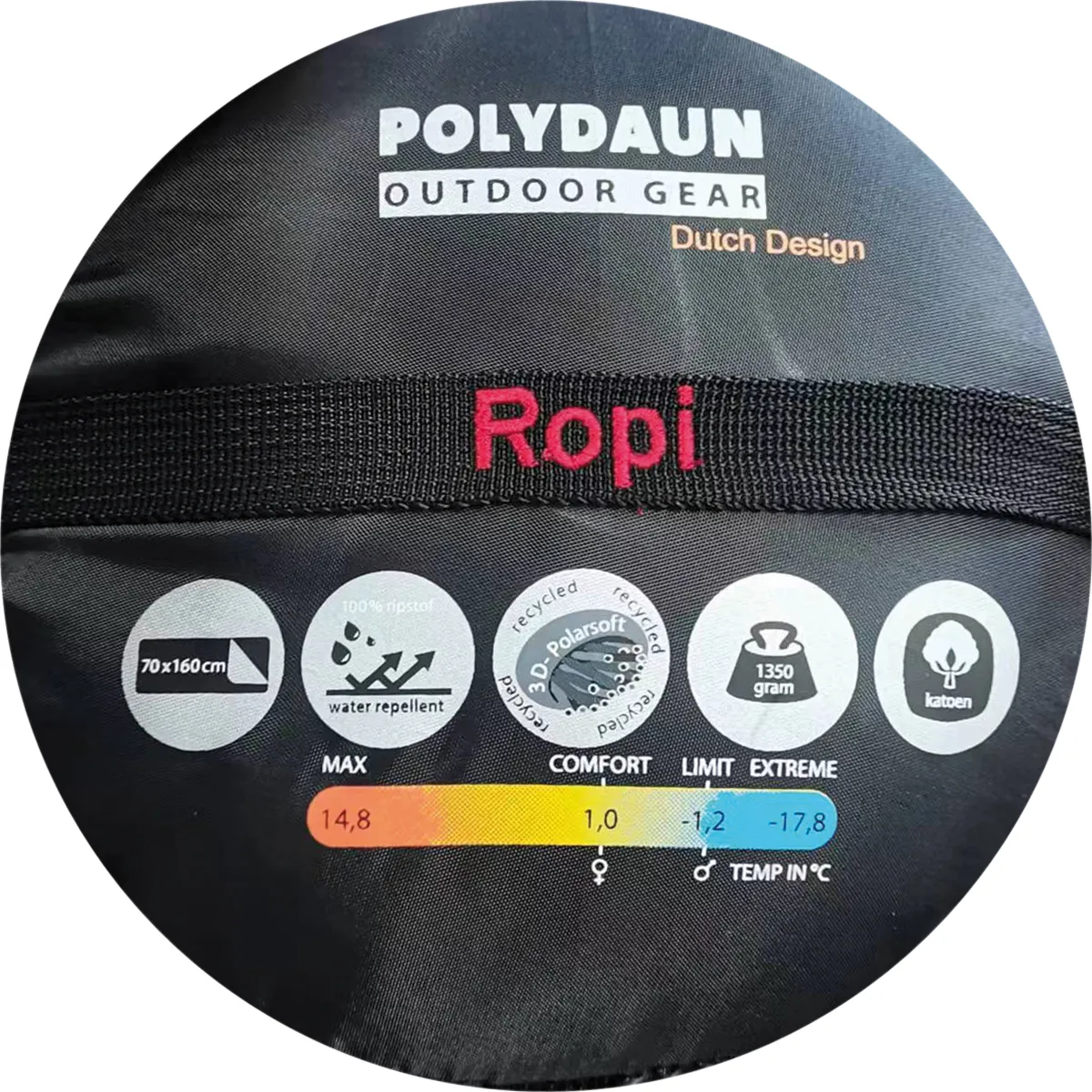 Polydaun Ropi kinderslaapzak 160 x 70 cm Blauw