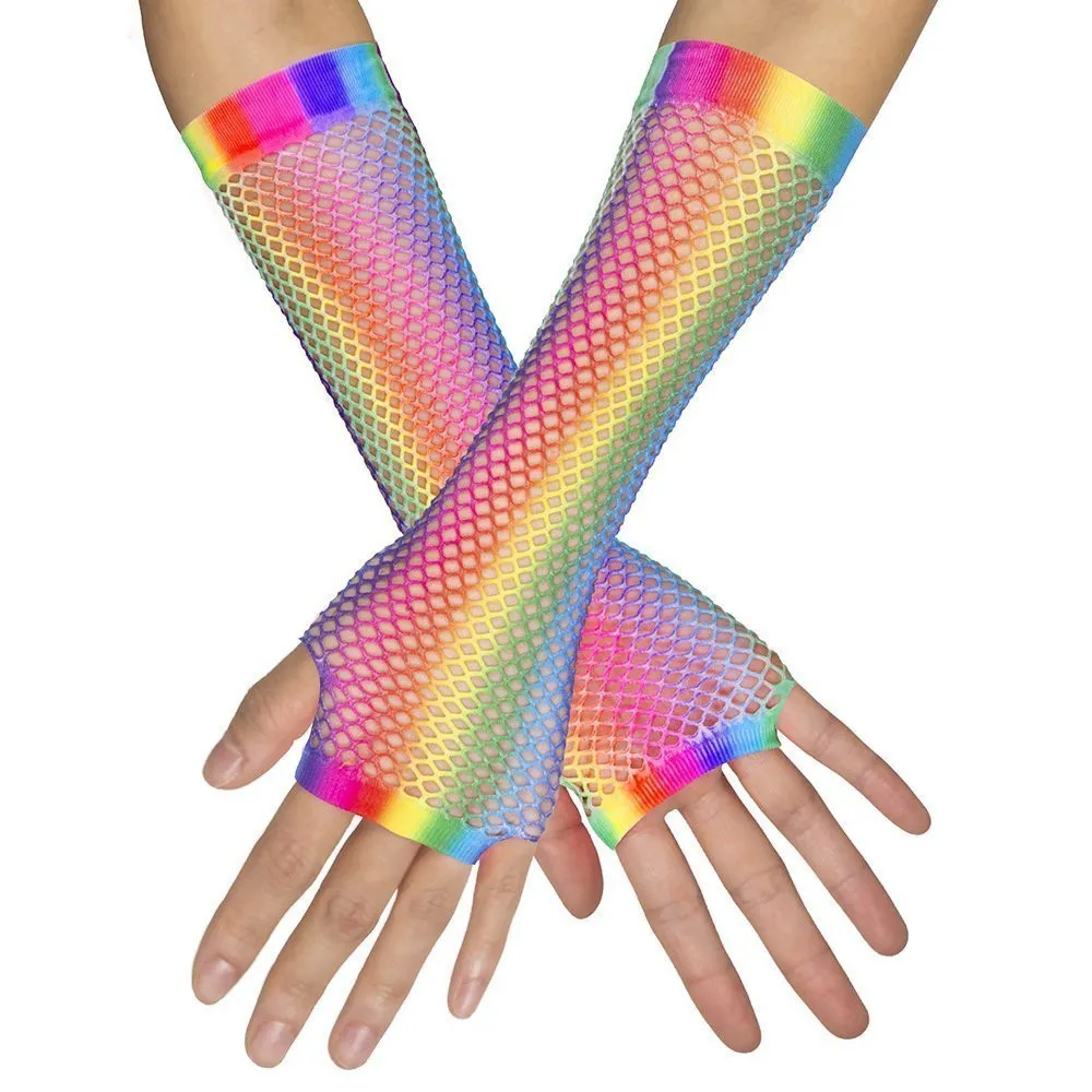 Regenboog net handschoenen elleboog