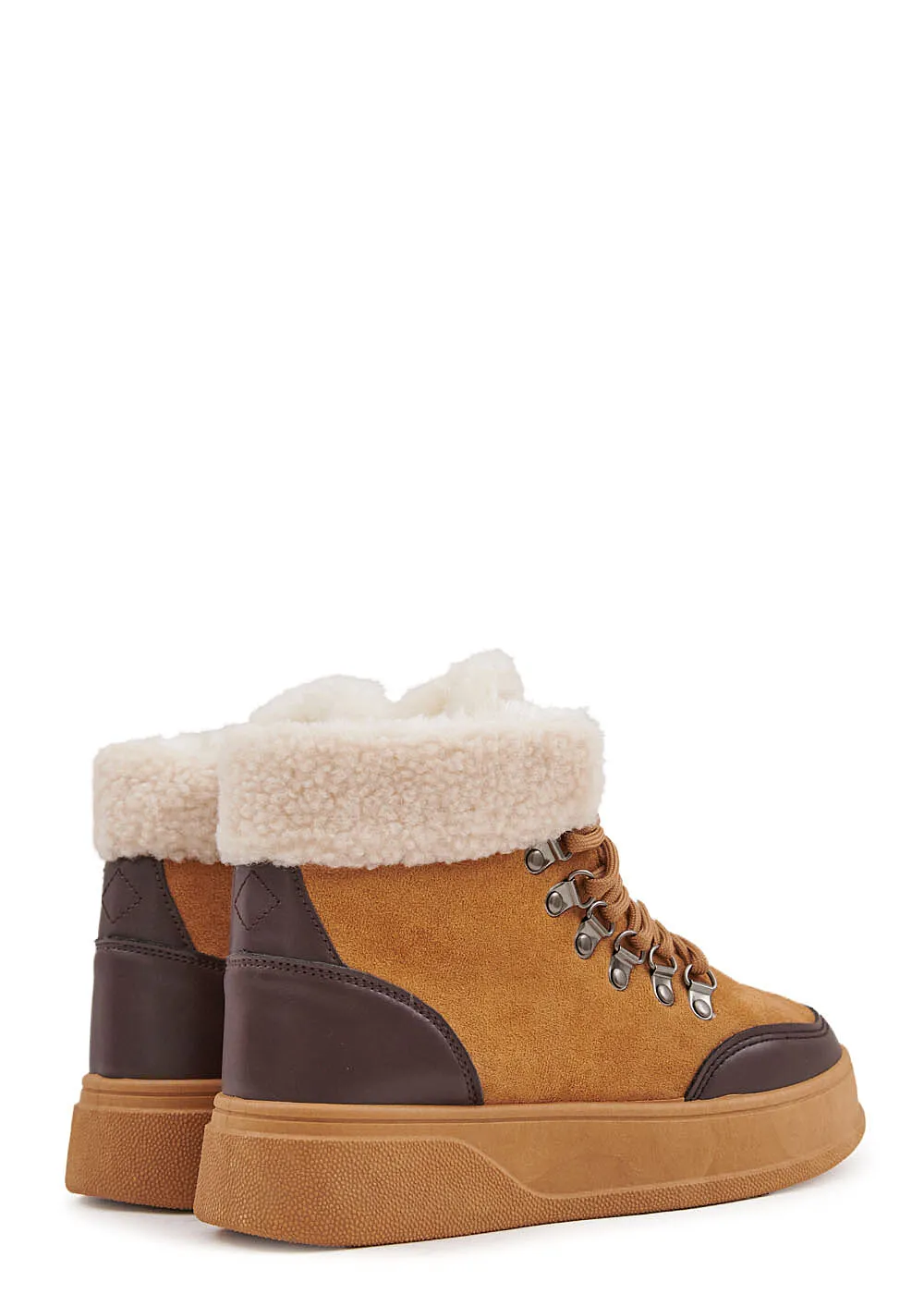 Seventyseven Lifestyle Dames Plateau sneaker met teddybont voering bruin