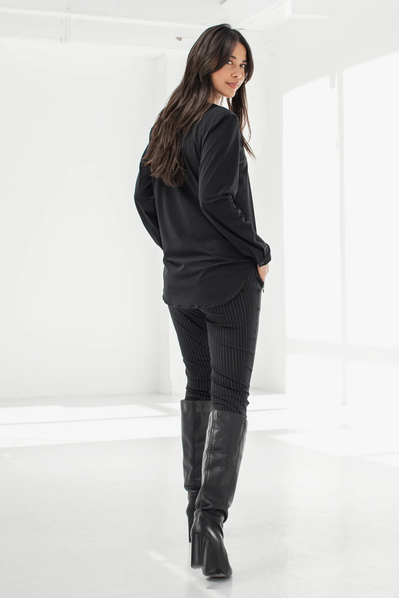 STUDIO ANNELOES MARGOT PINSTRIPE TROUSERS BLACK OFFWHITE