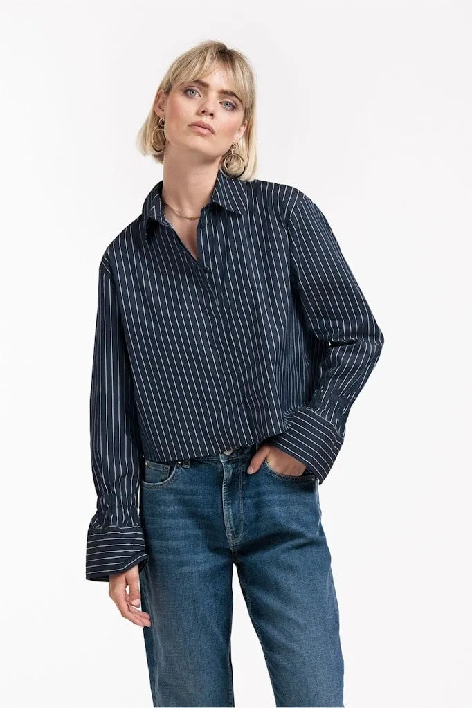 STUDIO ANNELOES POPLIN STRIPE BLOUSE FILDELI 11959  6911 DARK BLUE/OFF WHITE