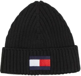 Tommy Hilfiger gebreide muts met logo donkerblauw Zwart Katoen
