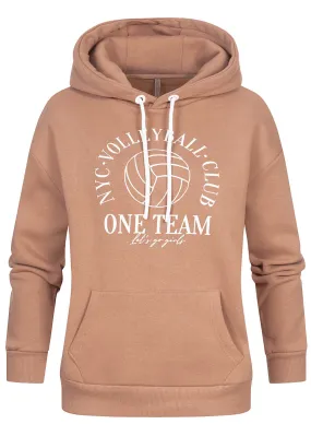 Urban Surface Dames Hoodie met volleybalprint en trekkoorden bruin