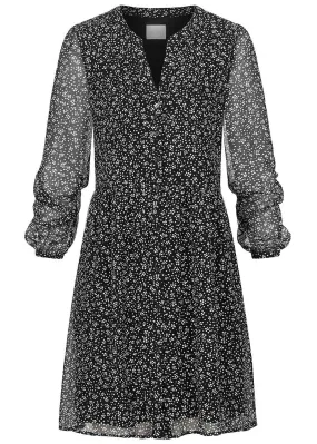 VILA Dames NOOS V-Hals Chiffon Dress Points Print zwart