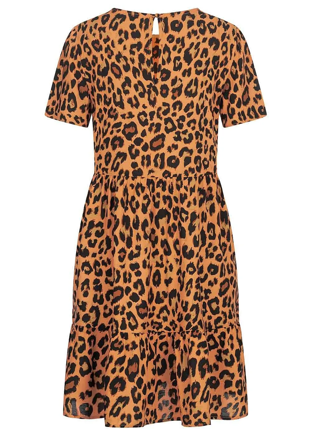 VILA DAMES NOOS VISCOSE JURK MET VOLANTS EN LEOOPDRUK BRUIN ZWART