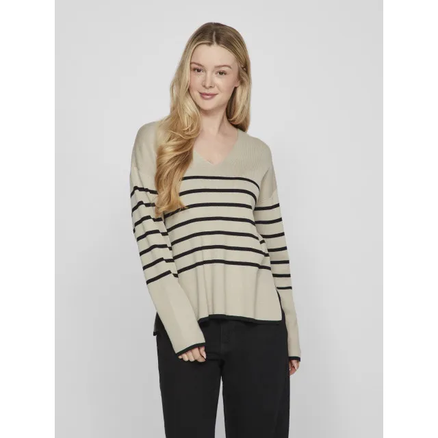 VILA VIOSTRIA VNECK L/S REV TOPNOOS 14094190 FEATHER GREY
