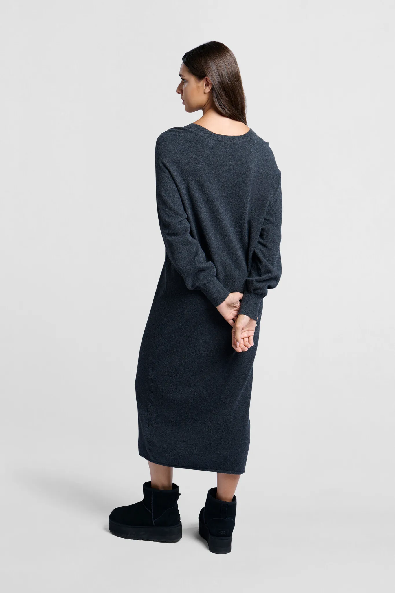 YAYA VNECK KNITTED DRESS ANTHRACITE